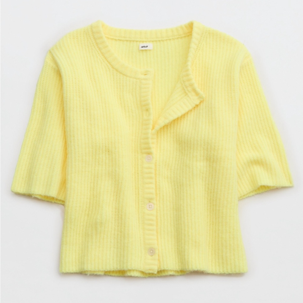 Aerie Unreal Short Sleeve Cardigan size xxs yellow sweater top new NWT
